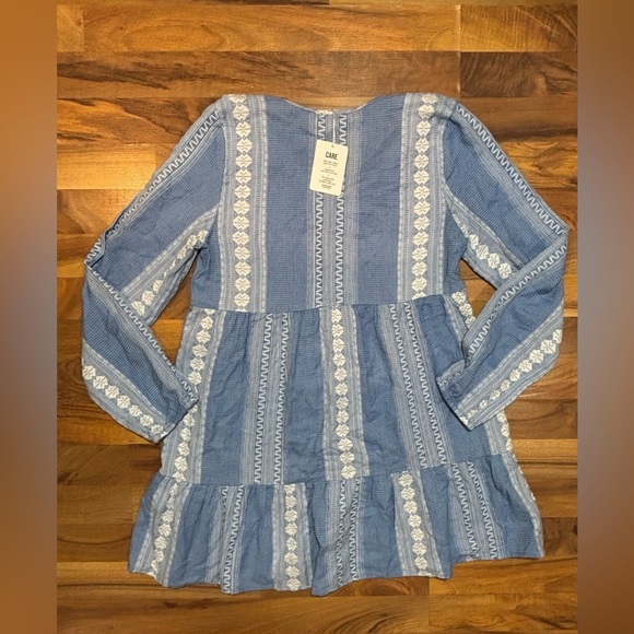 SLV Sur La Vague Blue Embroidered Boho Dress Tassel Detail | Size Medium - Picture 2 of 6